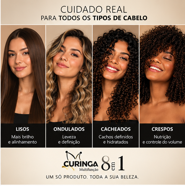 Curinga 8 em 1 para diferentes tipos de cabelo